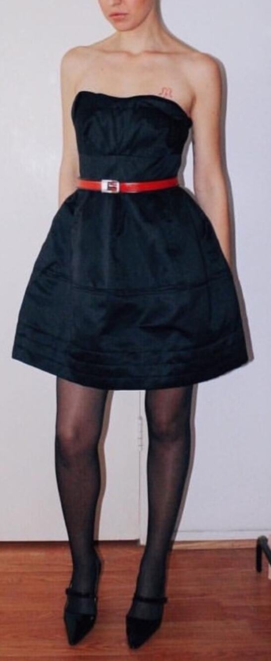 Zac Posen black strapless belted cocktail dress Size 11 HOCO 80s Retro Party